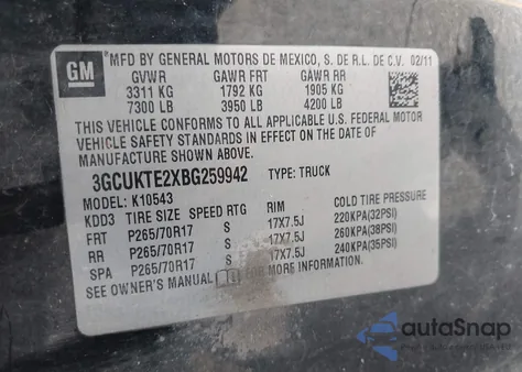 2011 Chevrolet Silverado 1500 Ltz from USA, damaged, VIN 3GCUKTE2XBG259942